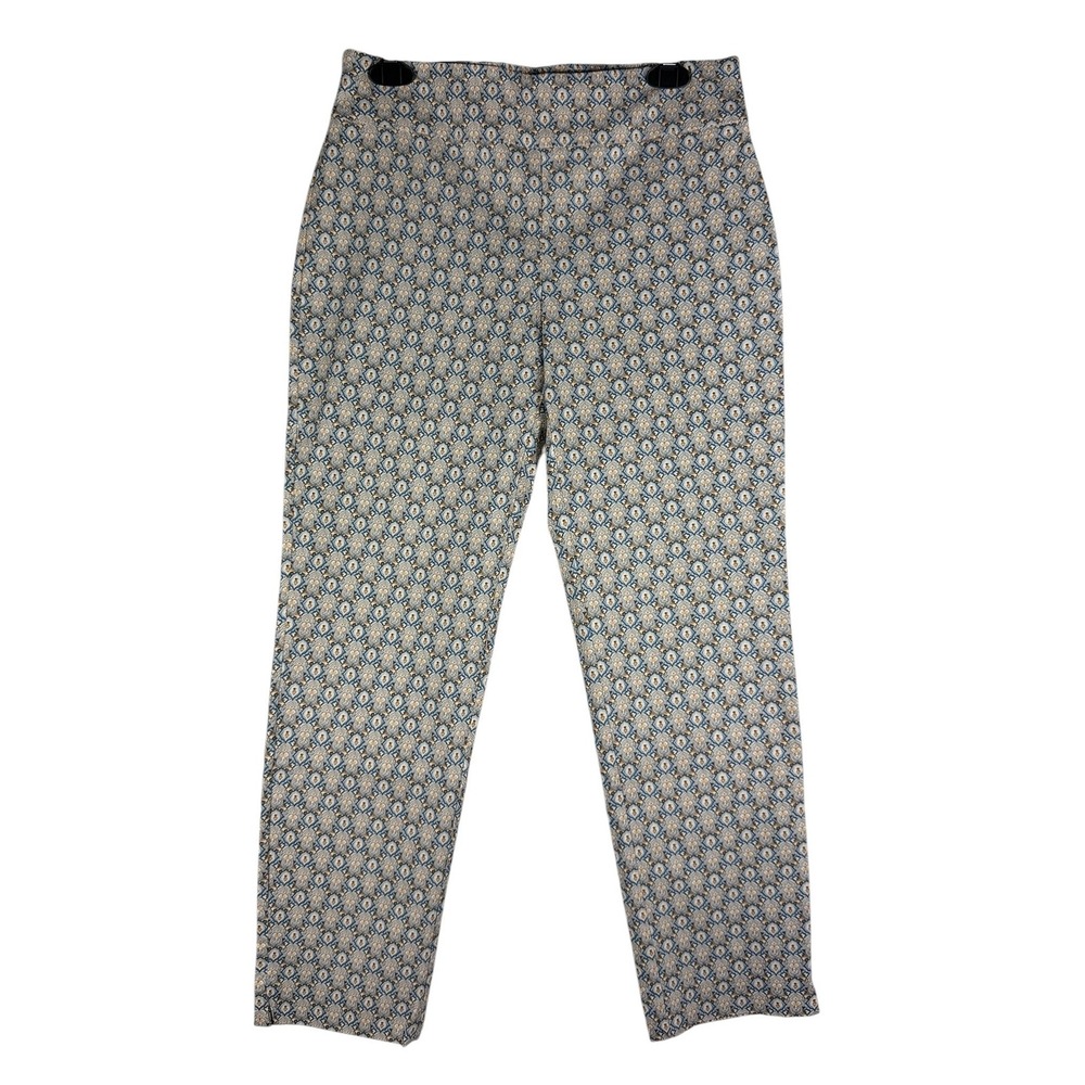 Orvis Women 10 Blue Geometric Medallion Pull On Straight Leg Stretch Pants